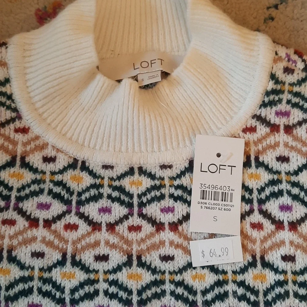 Loft Geometric Print Colorful Sweater Small - Picture 2 of 4